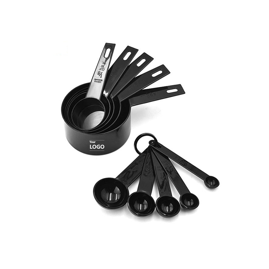 烘焙工具 10PC黑色套装塑料量勺 刻度量勺刻度 调羹勺