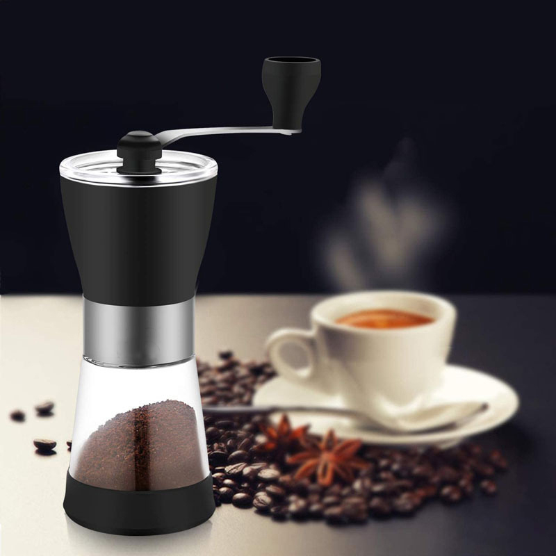 咖啡研磨机 手摇塑料咖啡磨 玻璃手摇咖啡磨豆机 手动咖啡磨豆机
