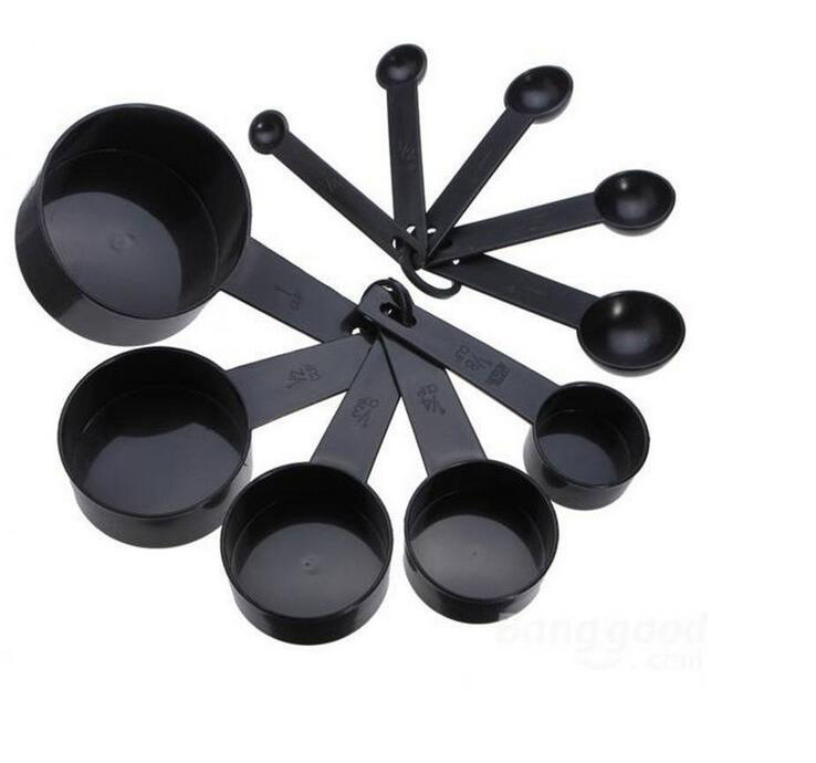烘焙工具 10PC黑色套装塑料量勺 刻度量勺刻度 调羹勺