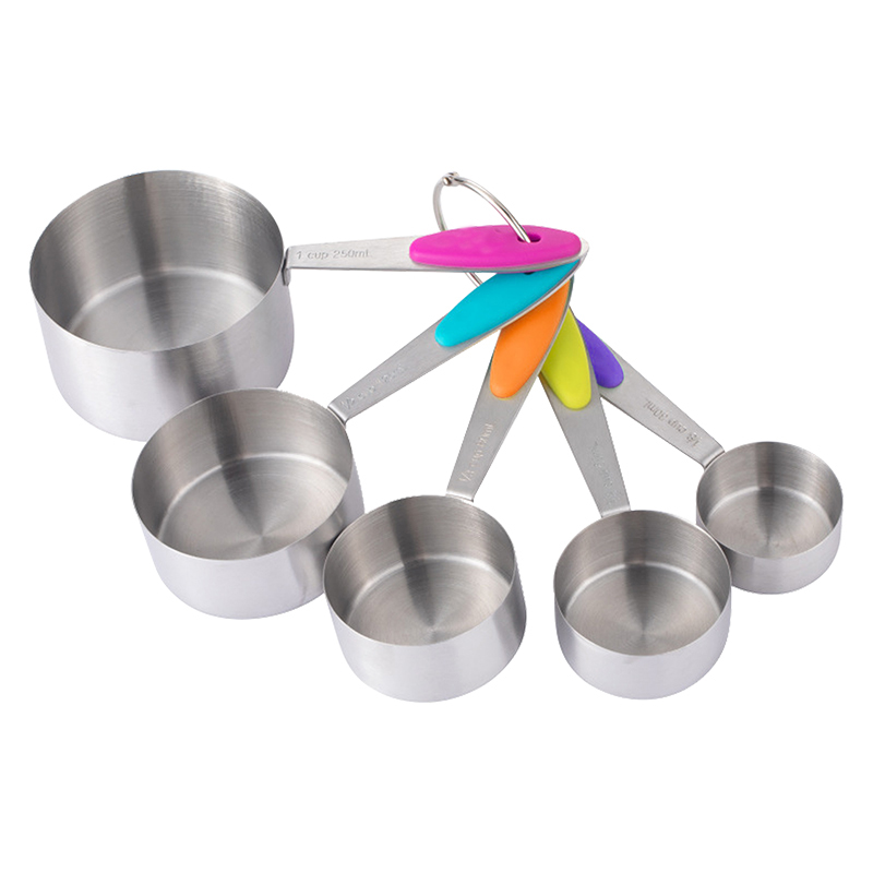 5pcs Stainless steel measuring cup with scale and silicone h
